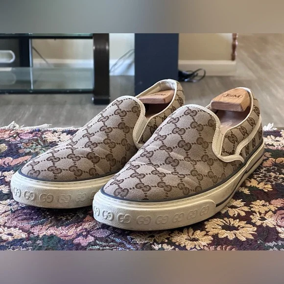 Gucci Tennis 1977 GG Supreme Monogram Canvas Men’s Slip on Sneakers Size 12  G